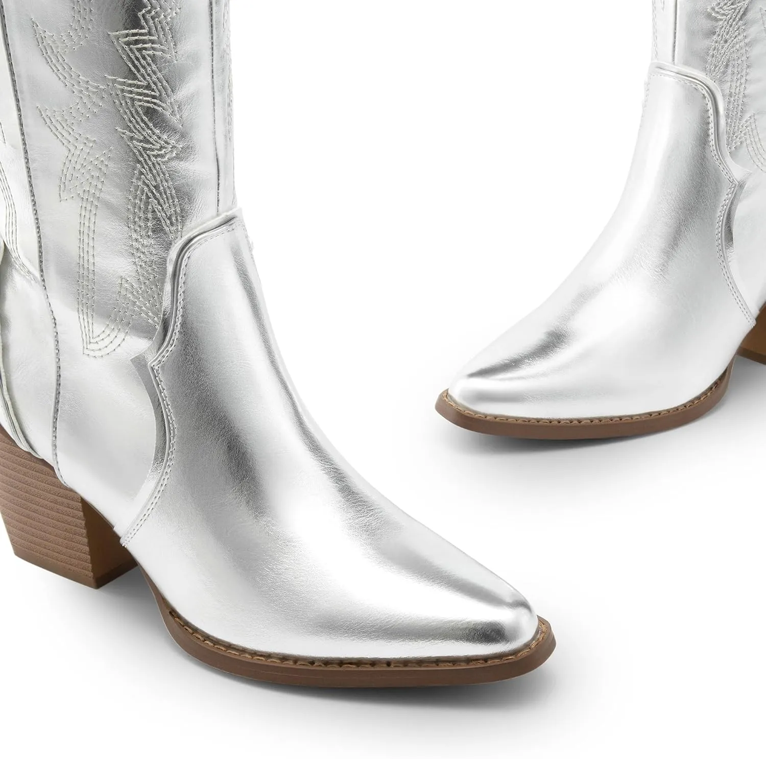 DREAM PAIRS Womens Cowboy Boots Wide Calf Comfortable Pull On Zipper Chunky Heel Pointed Toe Embroidered Western Cowgirl Knee High Boots Girls Ladies Retro Tall Boot