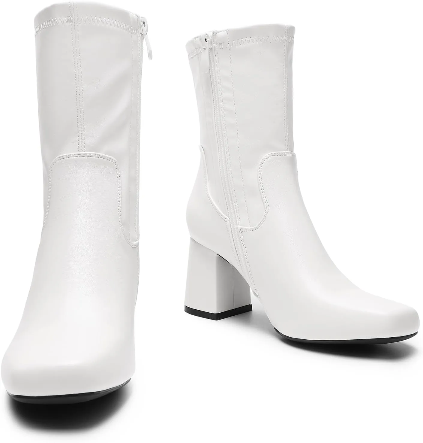 DREAM PAIRS Women's Gogo Boots Mid Calf Low Block Heel Boots Zipper Square Toe Ankle Boots For Party Cosplay Dance