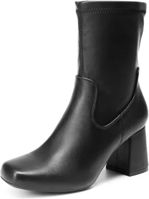 DREAM PAIRS Women's Gogo Boots Mid Calf Low Block Heel Boots Zipper Square Toe Ankle Boots For Party Cosplay Dance