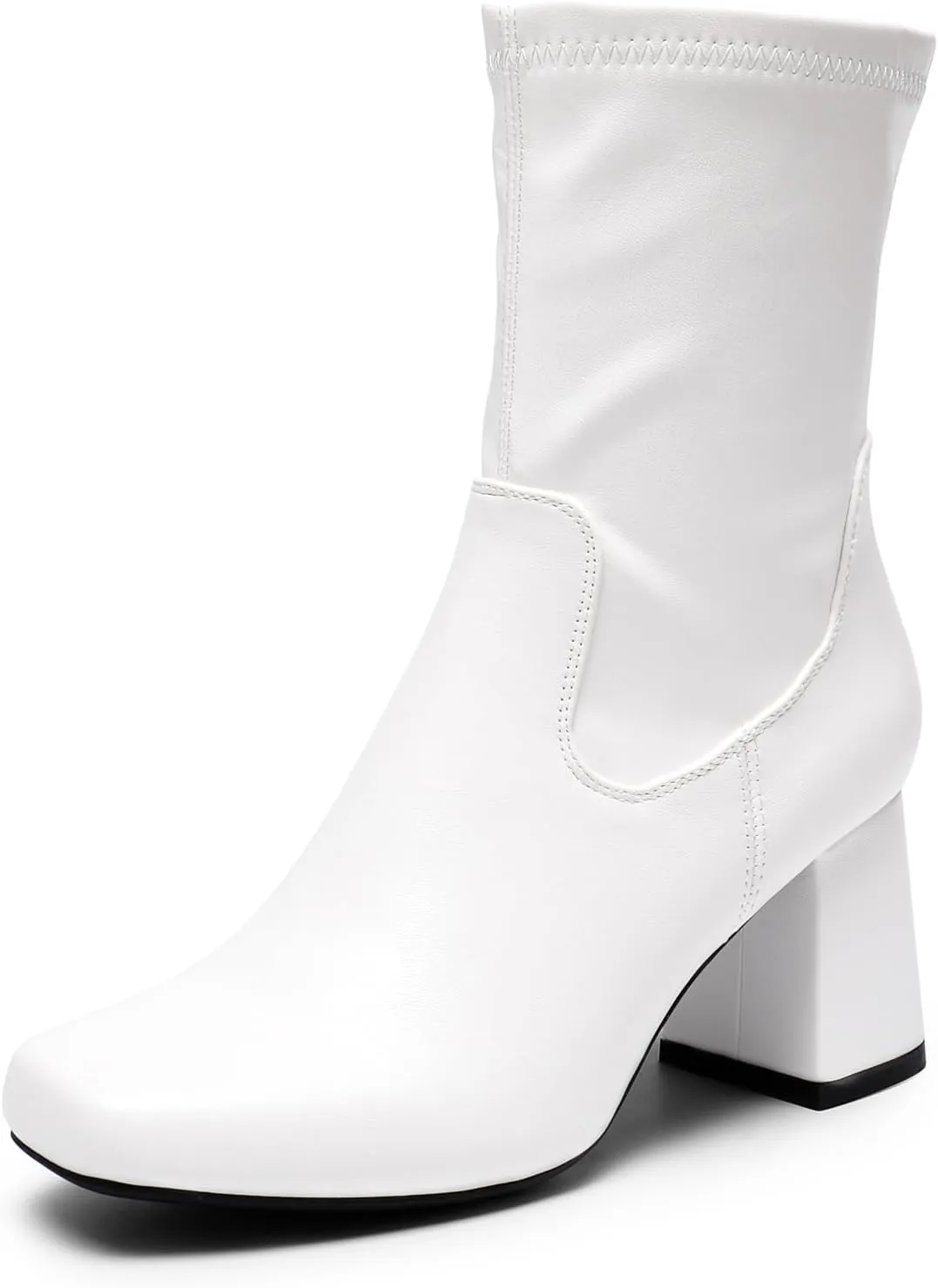 DREAM PAIRS Women's Gogo Boots Mid Calf Low Block Heel Boots Zipper Square Toe Ankle Boots For Party Cosplay Dance