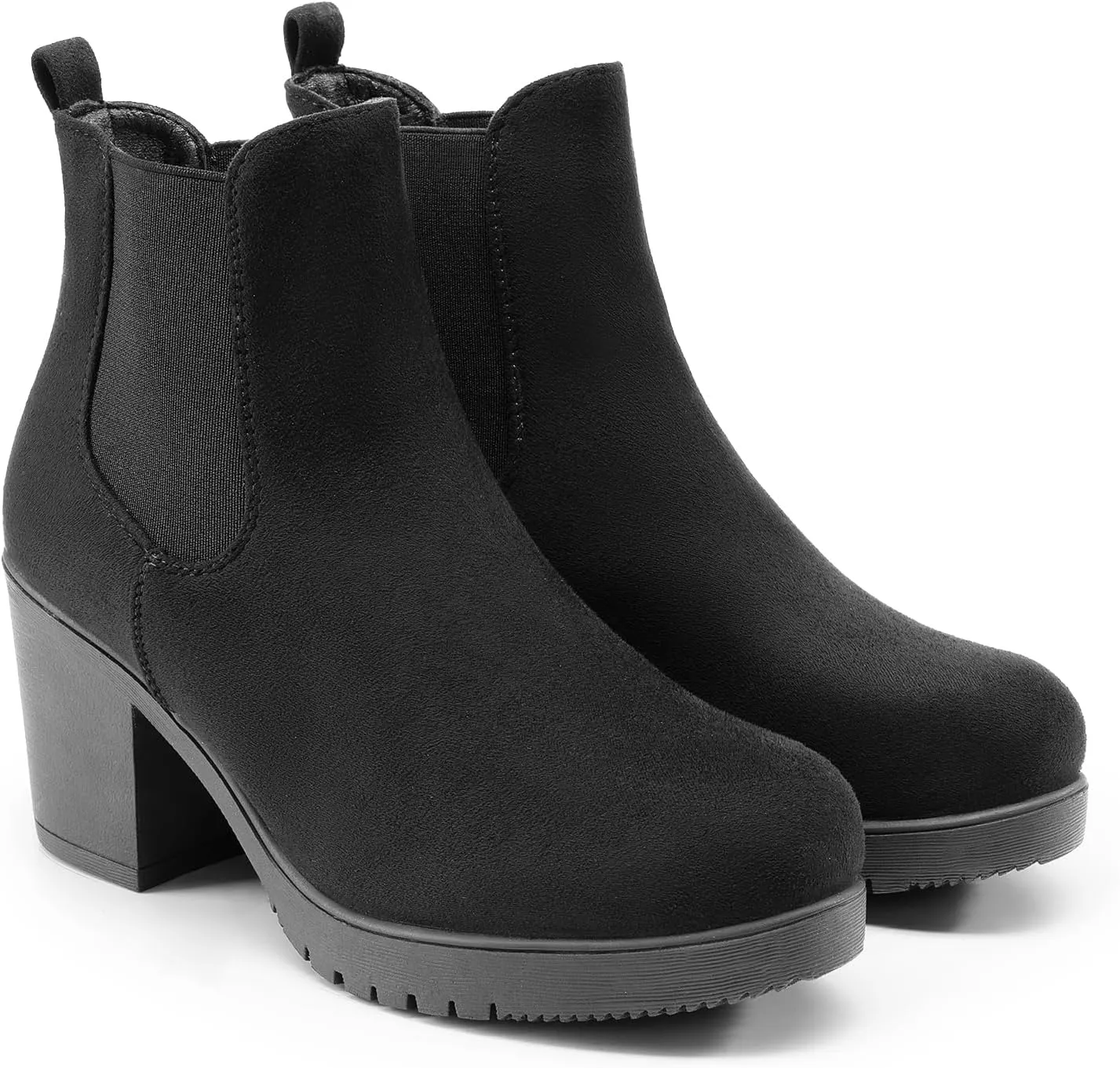 DREAM PAIRS Women's High Chunky Heel Chelsea Ankle Boots Slip On Elastic Fall Heeld Booties Shoes
