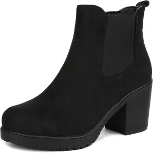DREAM PAIRS Women's High Chunky Heel Chelsea Ankle Boots Slip On Elastic Fall Heeld Booties Shoes