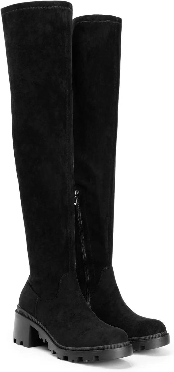 DREAM PAIRS Women's Knee High Boots, Platform Over The Knee High Chunky Heel Fashion Boots for Women