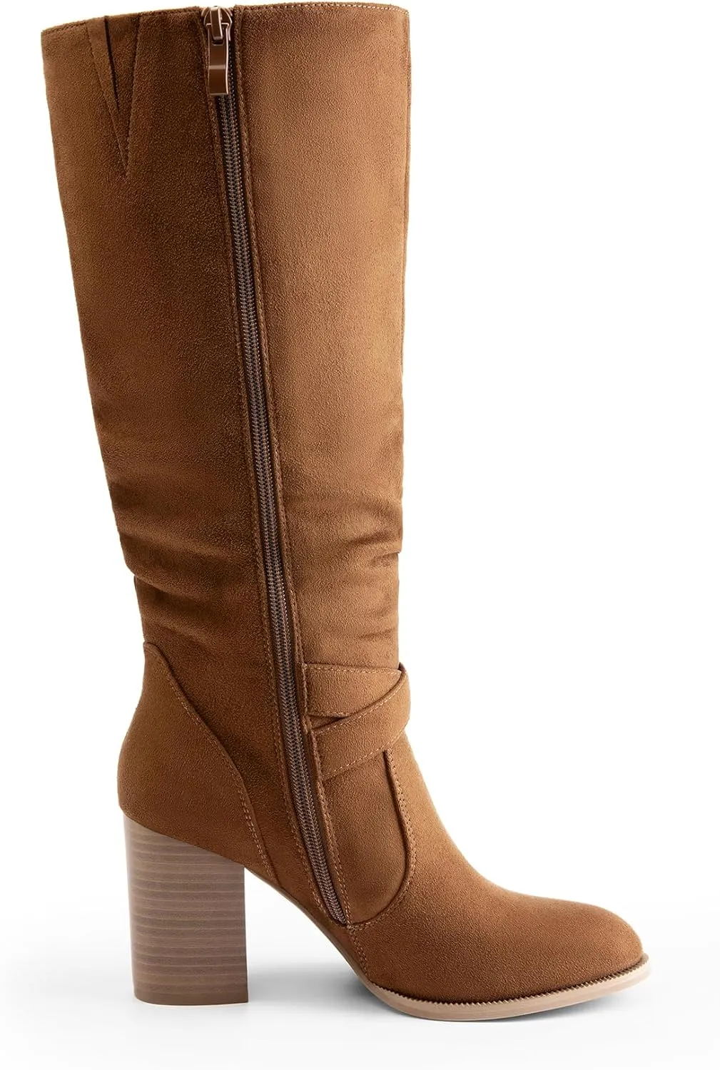 DREAM PAIRS Women's Knee High Boots Slouchy Chunky Heeled Buckle Long Boots for Women Side Zipper Tall Boots