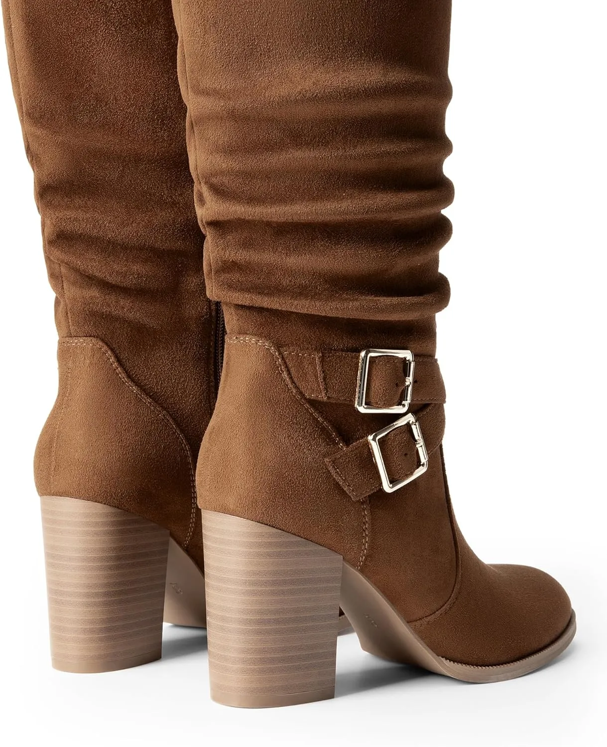 DREAM PAIRS Women's Knee High Boots Slouchy Chunky Heeled Buckle Long Boots for Women Side Zipper Tall Boots