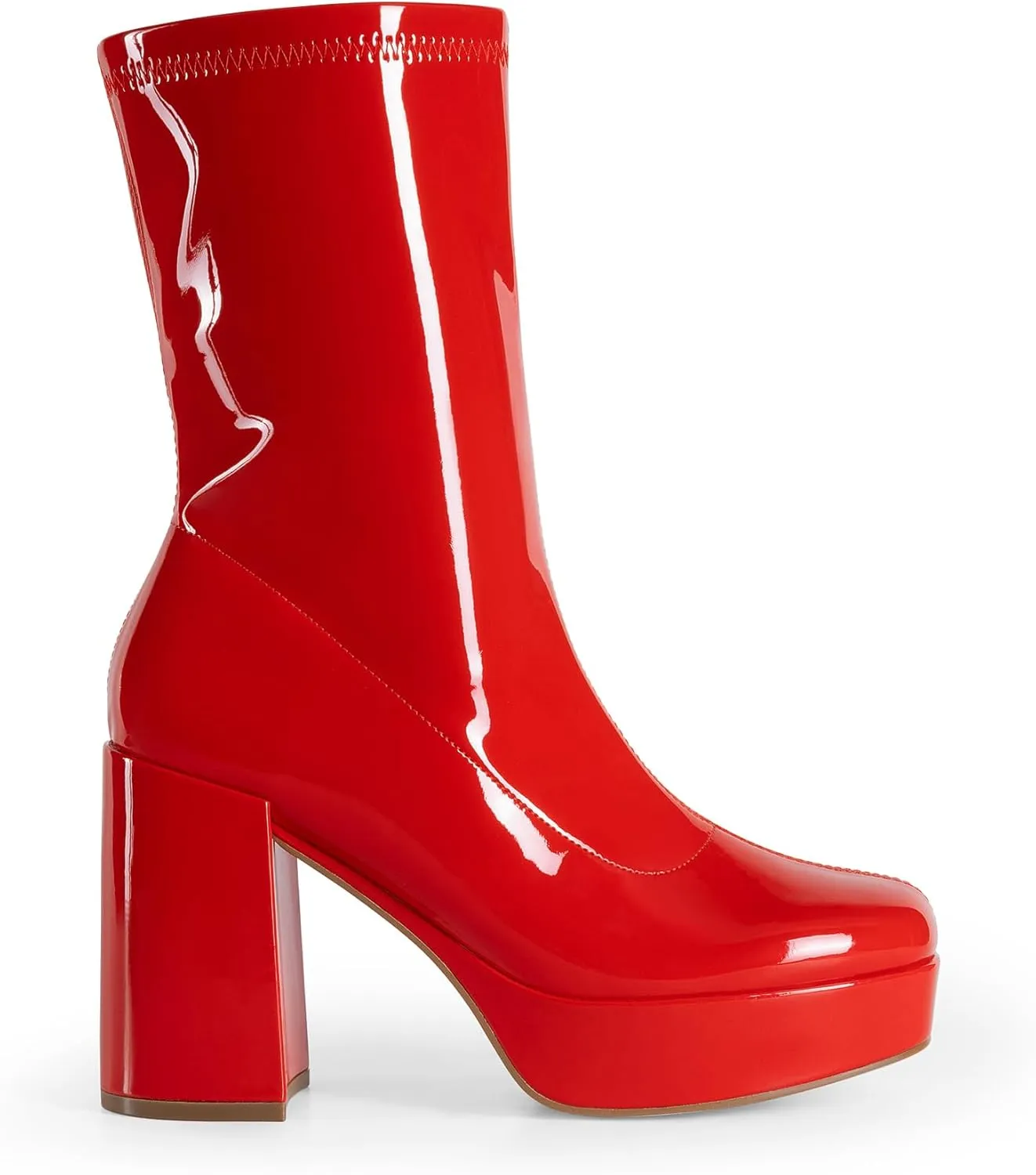 DREAM PAIRS Women's Mid Calf Gogo Boots Platform High Chunky Block Heel Square Toe Ankle Boots