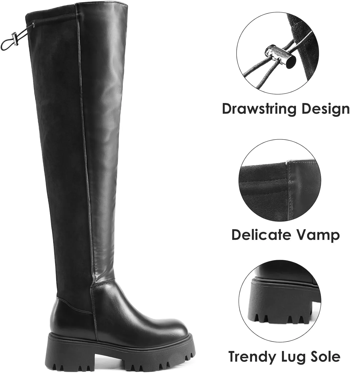 DREAM PAIRS Women's Platform Over The Knee Boots Lug Sole Round Toe Thigh High Long Chunky Block Heels Fall Boots