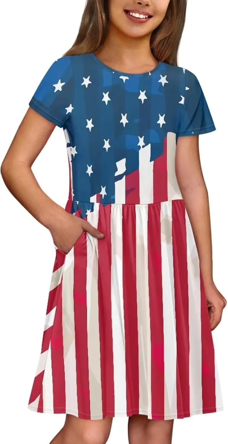 Dresses for Girls 2-14 Kids Summer Beach Dresses Casual Skater Dress Holiday Party Midi A-Line