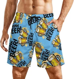 Drink Beer Men's Swim Trunks Quick Dry Board Shorts Swimwear Beach Shorts with Compression Liner