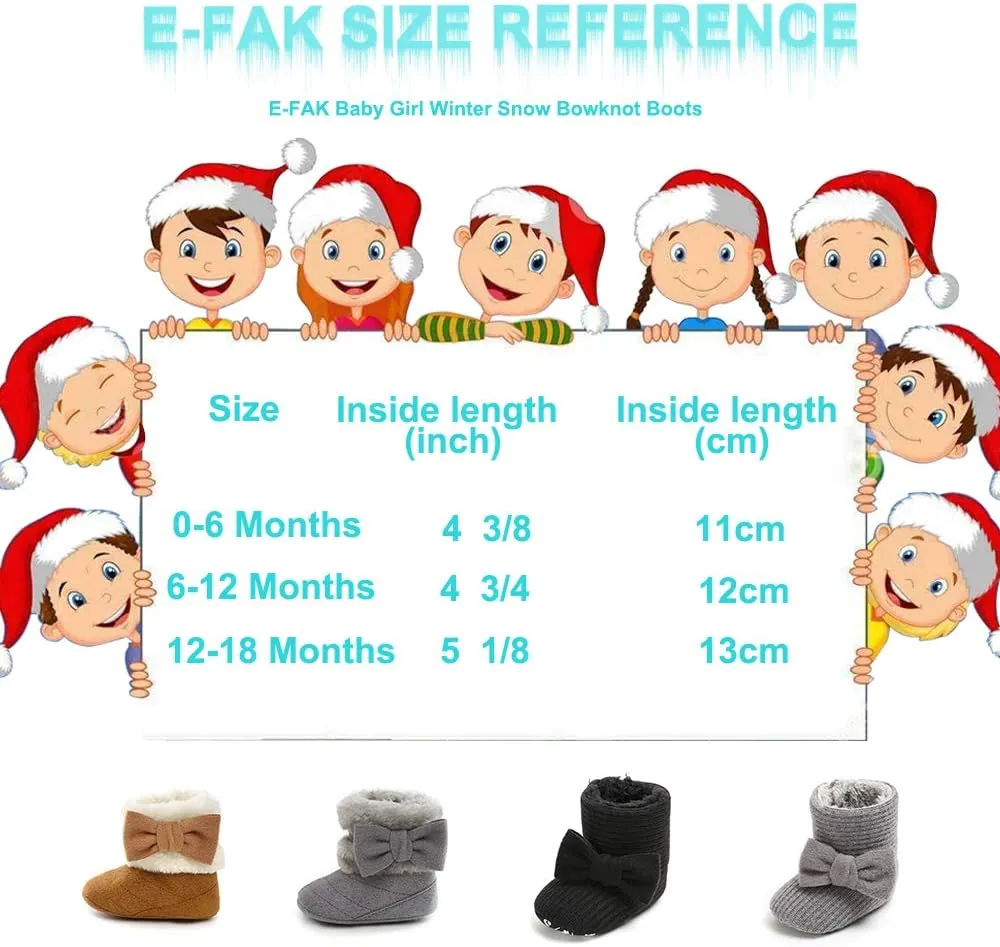 E-FAK Baby Boy Girl Boots Newborn Shoes Winter Snow Bowknot Anti-Slip Soft Sole Warm Infant Toddler Prewalker Booties