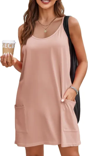 Ekouaer Nightgowns for Women Cotton Sleepwear Adjustable Spaghetti Strap Sleepshirt Racerback Sleep Dress with Pockets S-3XL