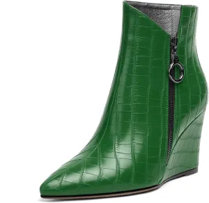 Eldof Wedge Heel Ankle Boots for Women with Zip Closure Pointed Toe Wedge Booties Party Dress Fashion Short Booties 3.5 Inch