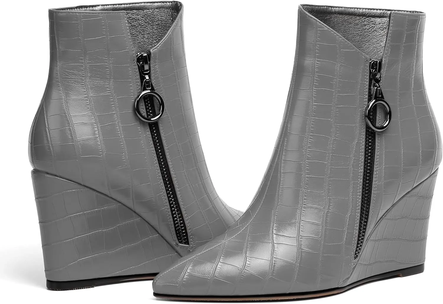 Eldof Wedge Heel Ankle Boots for Women with Zip Closure Pointed Toe Wedge Booties Party Dress Fashion Short Booties 3.5 Inch