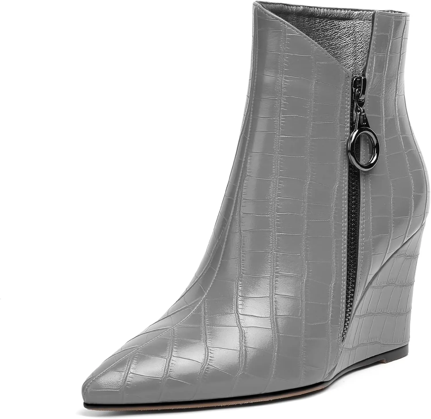 Eldof Wedge Heel Ankle Boots for Women with Zip Closure Pointed Toe Wedge Booties Party Dress Fashion Short Booties 3.5 Inch
