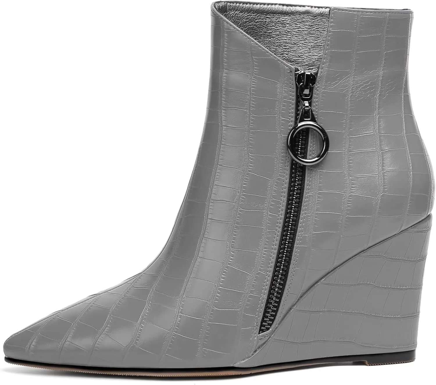 Eldof Wedge Heel Ankle Boots for Women with Zip Closure Pointed Toe Wedge Booties Party Dress Fashion Short Booties 3.5 Inch