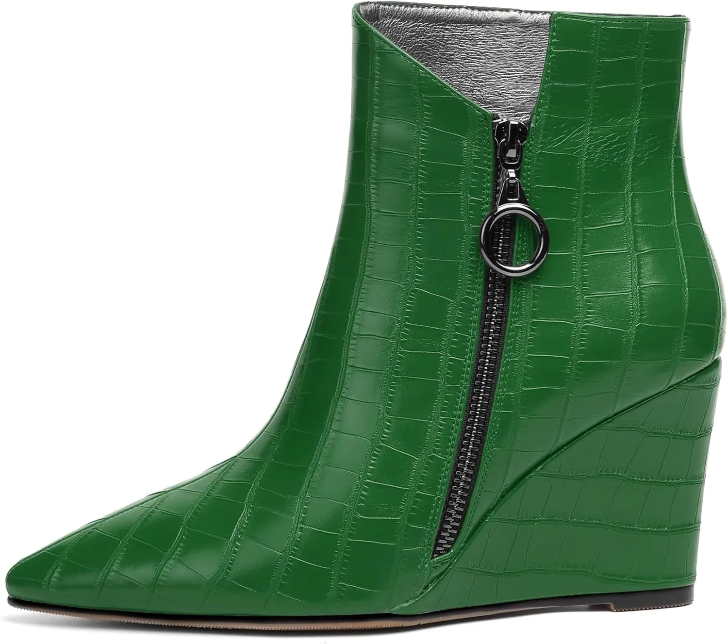 Eldof Wedge Heel Ankle Boots for Women with Zip Closure Pointed Toe Wedge Booties Party Dress Fashion Short Booties 3.5 Inch