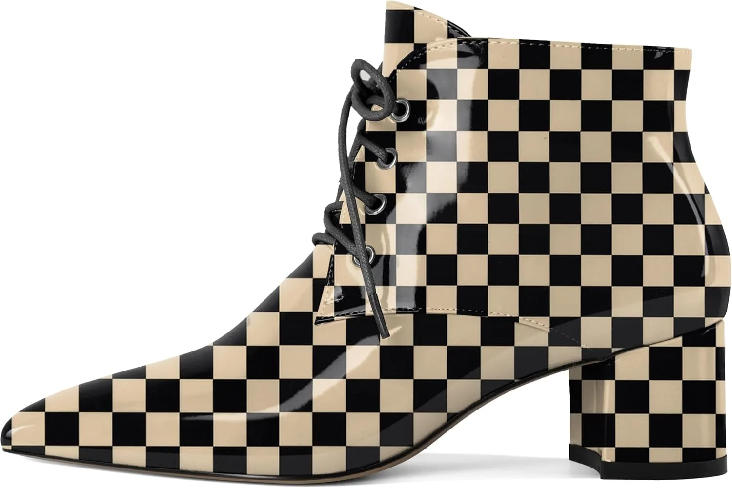 Eldof Women's Booties Low Chunky Heel Ankle Boots Pointed Toe Lace Up Comfortable Walking Boots