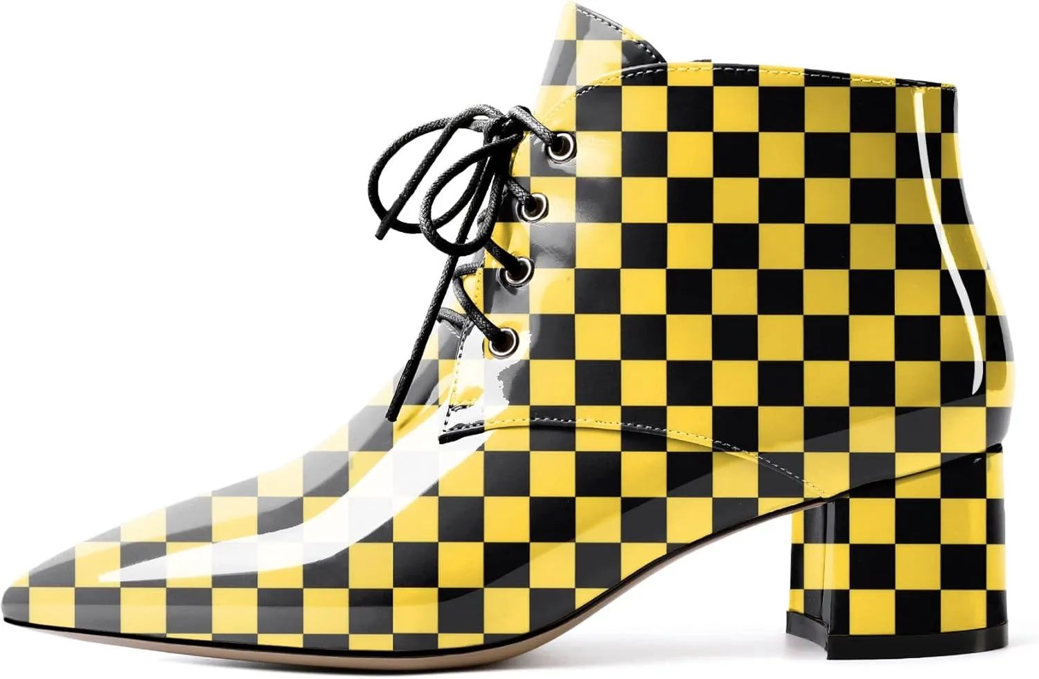 Eldof Women's Booties Low Chunky Heel Ankle Boots Pointed Toe Lace Up Comfortable Walking Boots