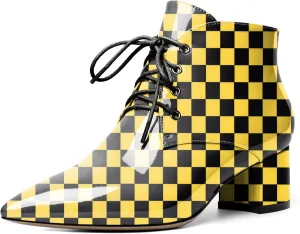 Eldof Women's Booties Low Chunky Heel Ankle Boots Pointed Toe Lace Up Comfortable Walking Boots