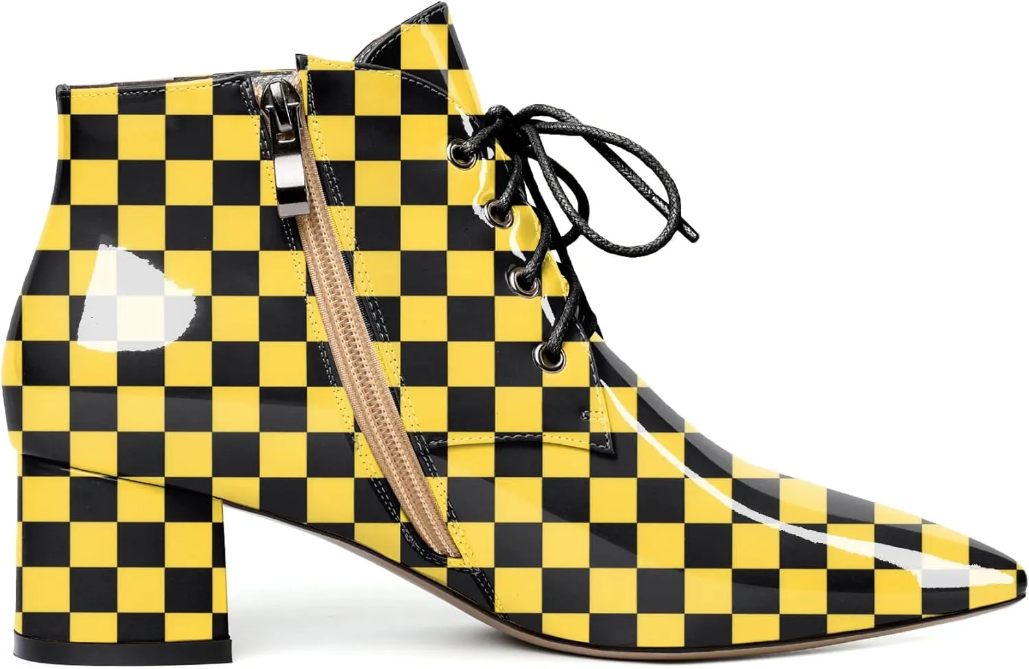 Eldof Women's Booties Low Chunky Heel Ankle Boots Pointed Toe Lace Up Comfortable Walking Boots