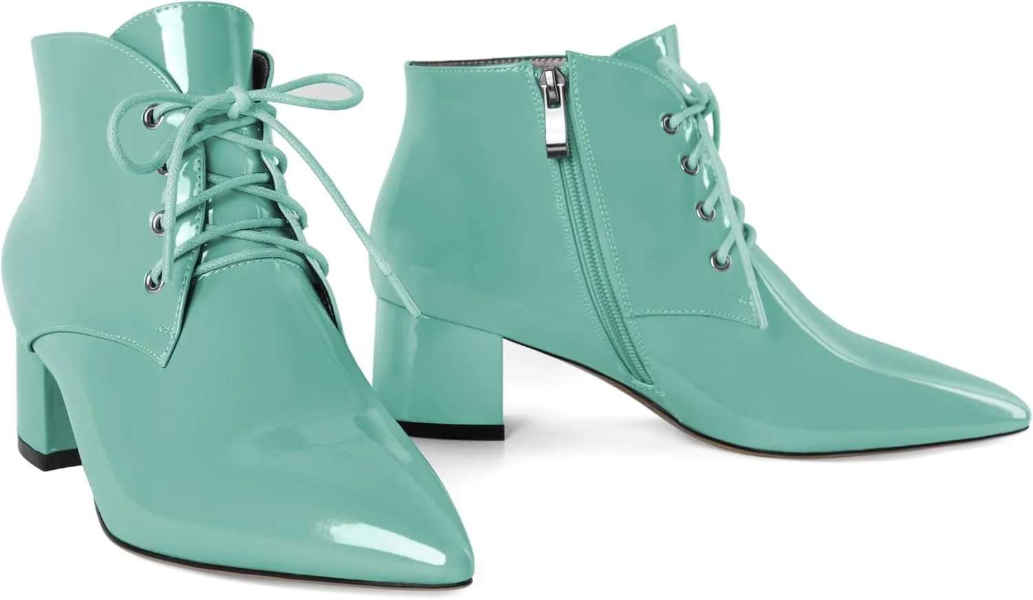 Eldof Women's Booties Low Chunky Heel Ankle Boots Pointed Toe Lace Up Comfortable Walking Boots