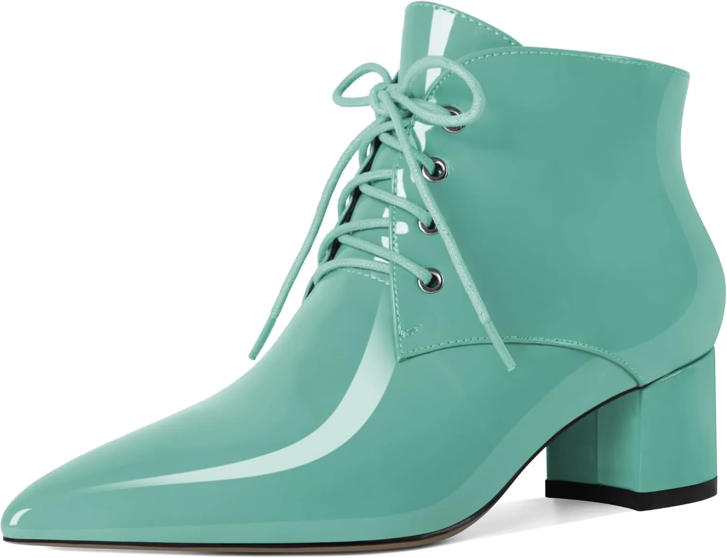 Eldof Women's Booties Low Chunky Heel Ankle Boots Pointed Toe Lace Up Comfortable Walking Boots