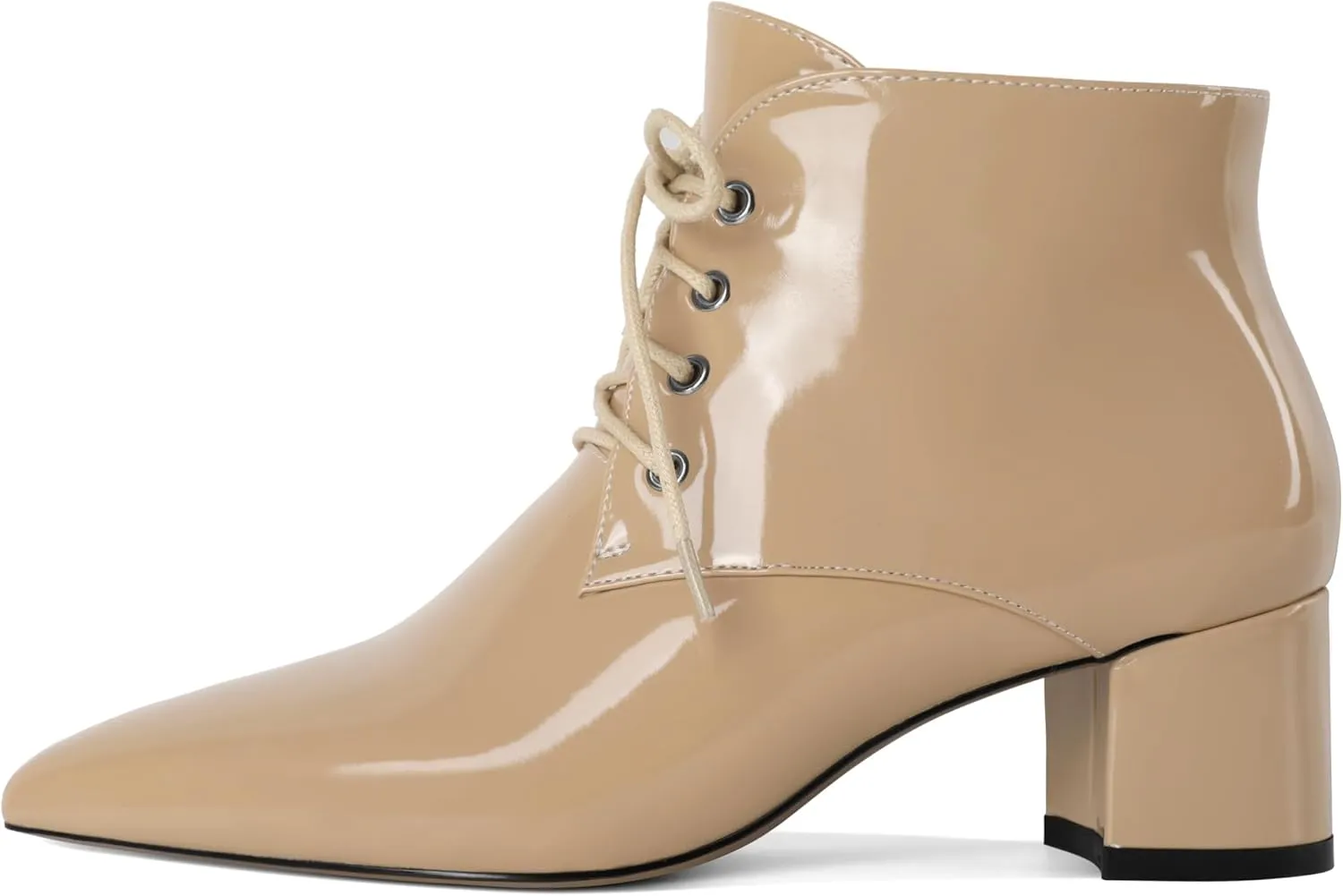 Eldof Women's Booties Low Chunky Heel Ankle Boots Pointed Toe Lace Up Comfortable Walking Boots