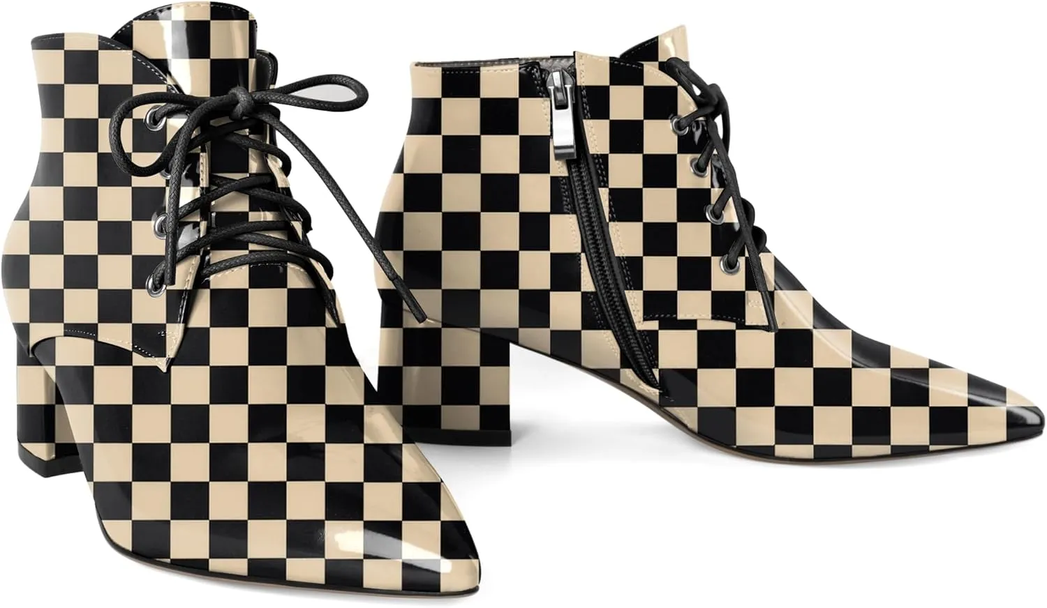 Eldof Women's Booties Low Chunky Heel Ankle Boots Pointed Toe Lace Up Comfortable Walking Boots