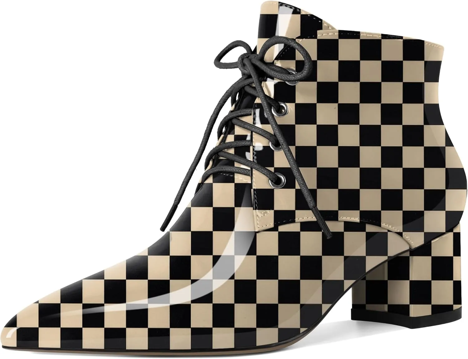 Eldof Women's Booties Low Chunky Heel Ankle Boots Pointed Toe Lace Up Comfortable Walking Boots