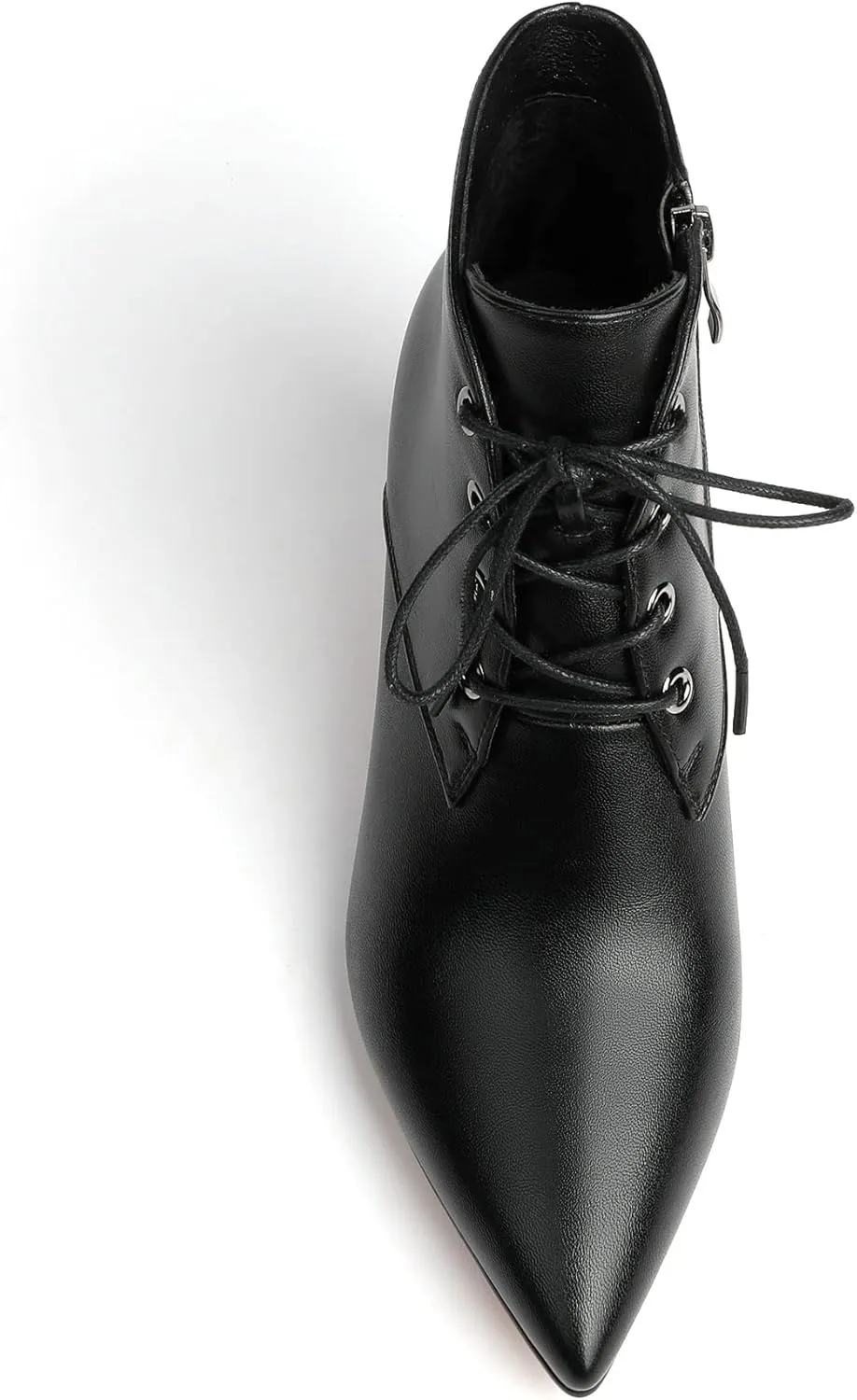 Eldof Women's Kitten Low Heel Ankle Boots Pointed Toe Lace Up Comfortable Walking Short Boots 2.5 Inches