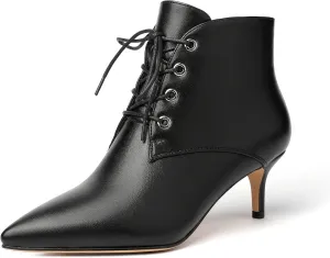 Eldof Women's Kitten Low Heel Ankle Boots Pointed Toe Lace Up Comfortable Walking Short Boots 2.5 Inches