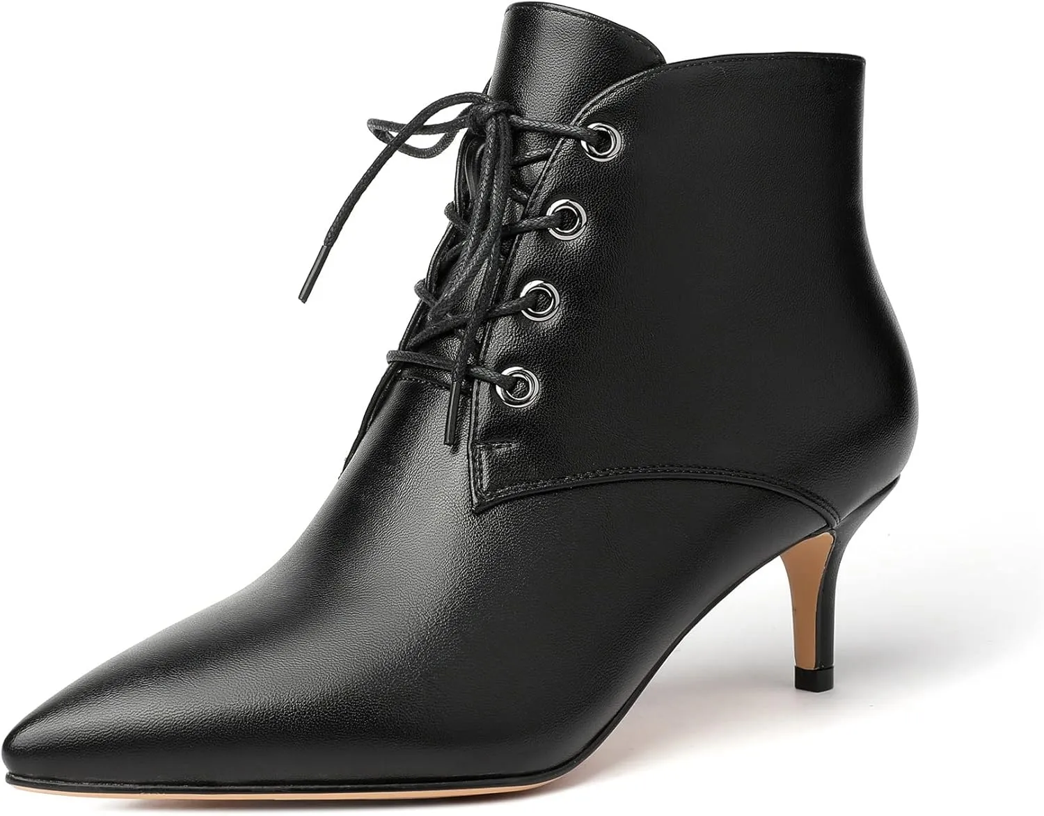 Eldof Women's Kitten Low Heel Ankle Boots Pointed Toe Lace Up Comfortable Walking Short Boots 2.5 Inches