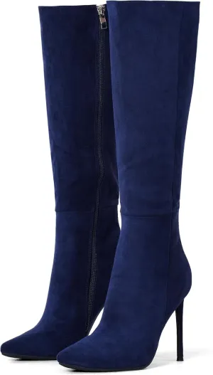 Elisabet Tang 4 inch Women's Knee High Long Boots, Stiletto Tall Pointed Toe Heeled Boot Leather Suede Comfortable Sexy