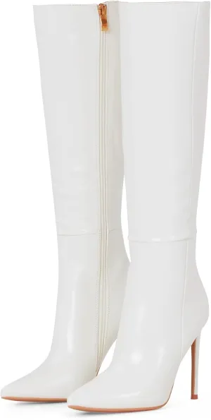 Elisabet Tang 4 inch Women's Knee High Long Boots, Stiletto Tall Pointed Toe Heeled Boot Leather Suede Comfortable Sexy
