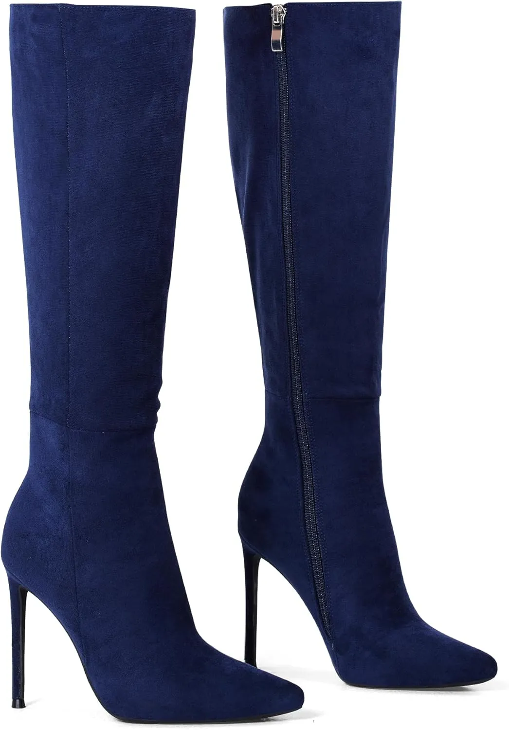 Elisabet Tang 4 inch Women's Knee High Long Boots, Stiletto Tall Pointed Toe Heeled Boot Leather Suede Comfortable Sexy