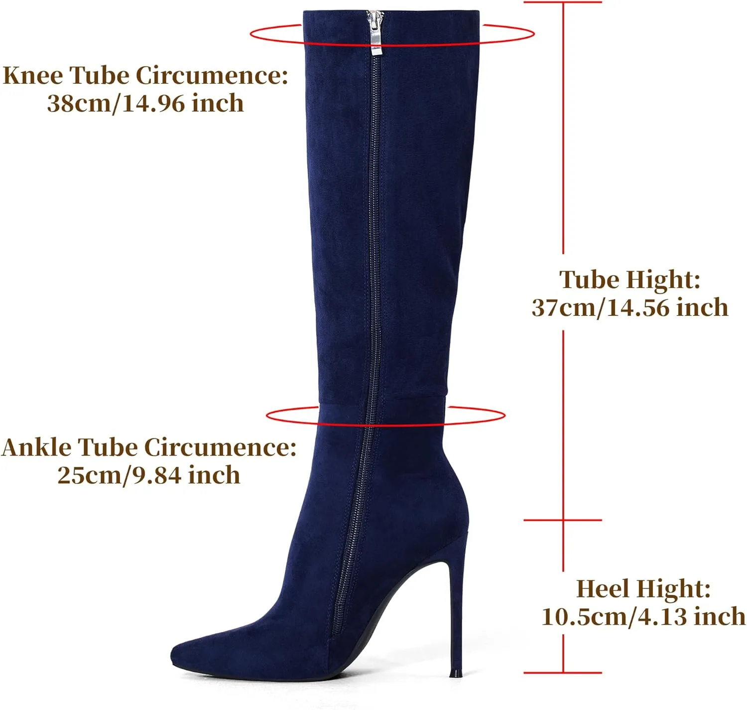 Elisabet Tang 4 inch Women's Knee High Long Boots, Stiletto Tall Pointed Toe Heeled Boot Leather Suede Comfortable Sexy