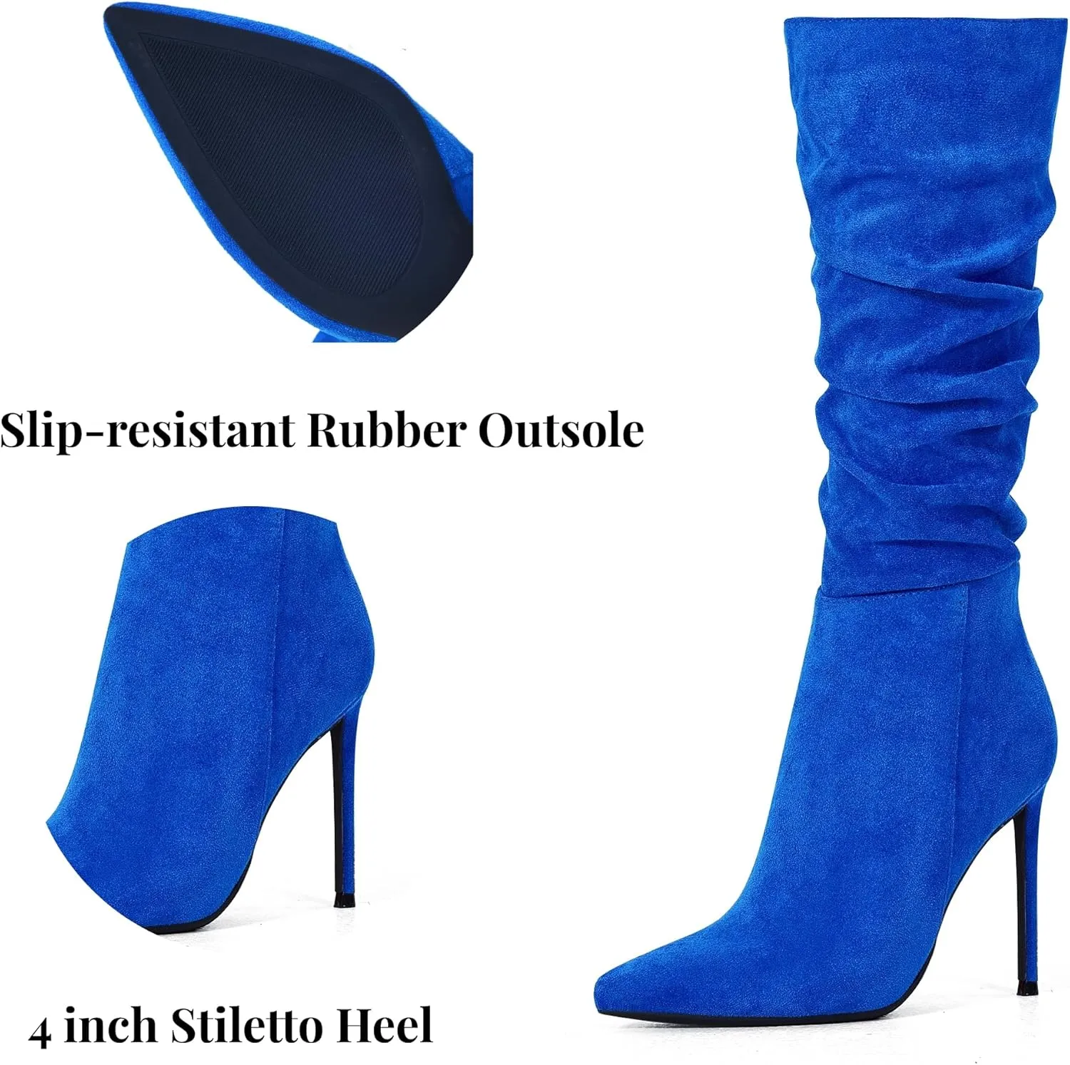 Elisabet Tang Women's Knee High Booties,Faux Suede 4" Stiletto Heel Pointed Toe Knee High Boots Side Zipper Boots Dress Shoes