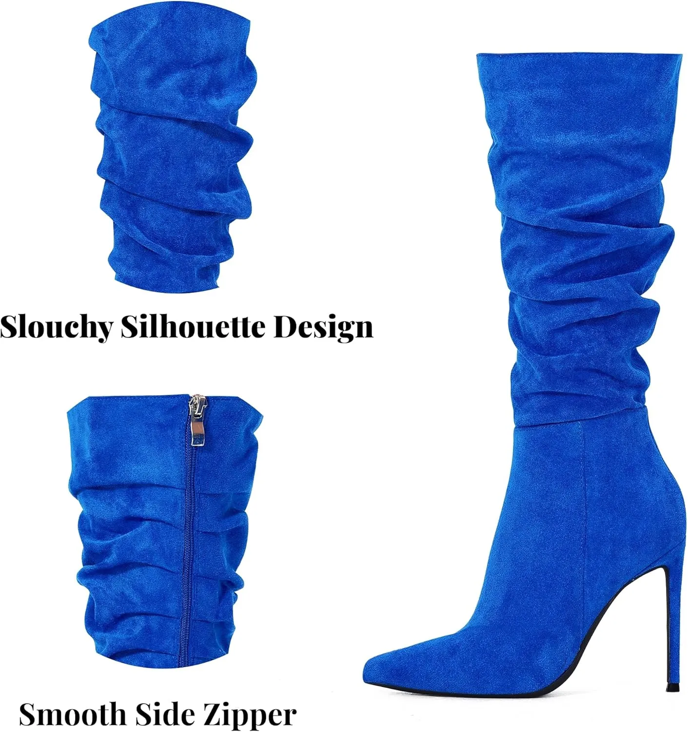 Elisabet Tang Women's Knee High Booties,Faux Suede 4" Stiletto Heel Pointed Toe Knee High Boots Side Zipper Boots Dress Shoes