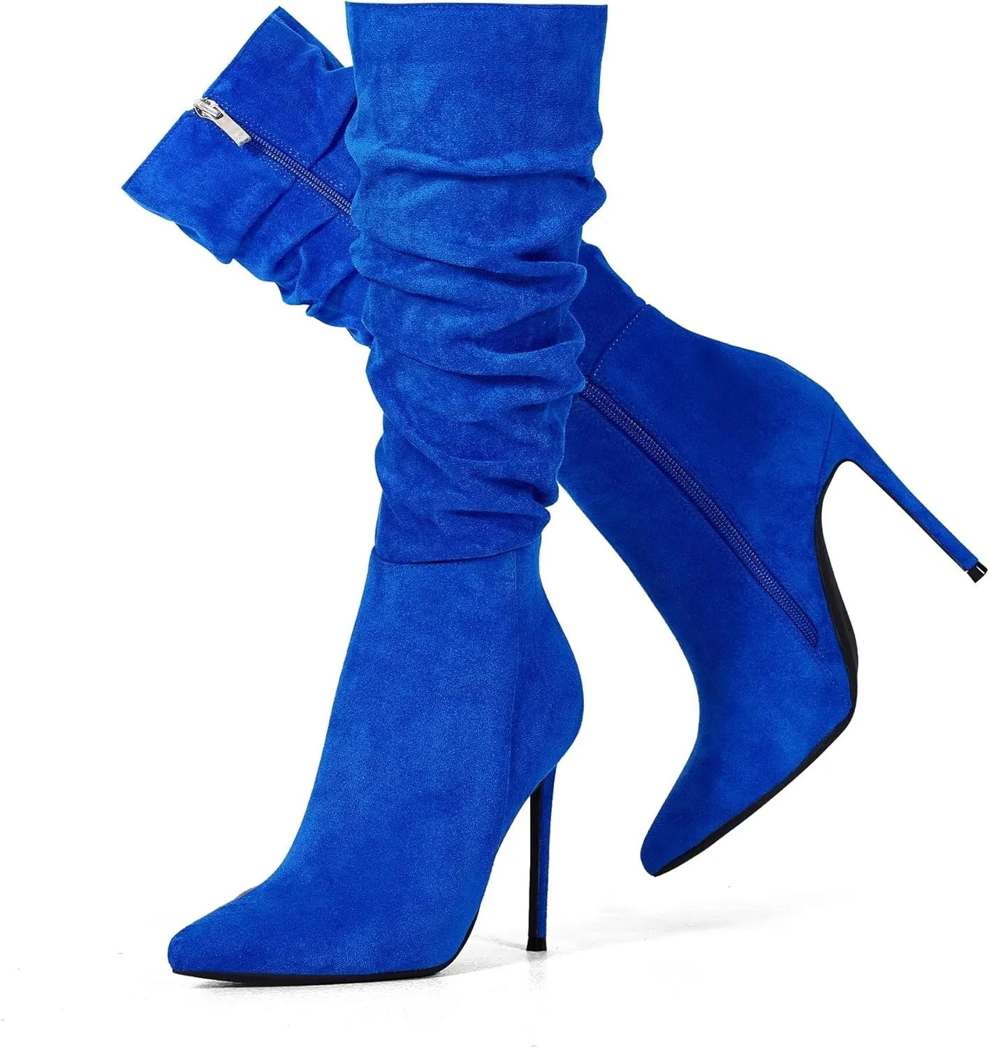 Elisabet Tang Women's Knee High Booties,Faux Suede 4" Stiletto Heel Pointed Toe Knee High Boots Side Zipper Boots Dress Shoes