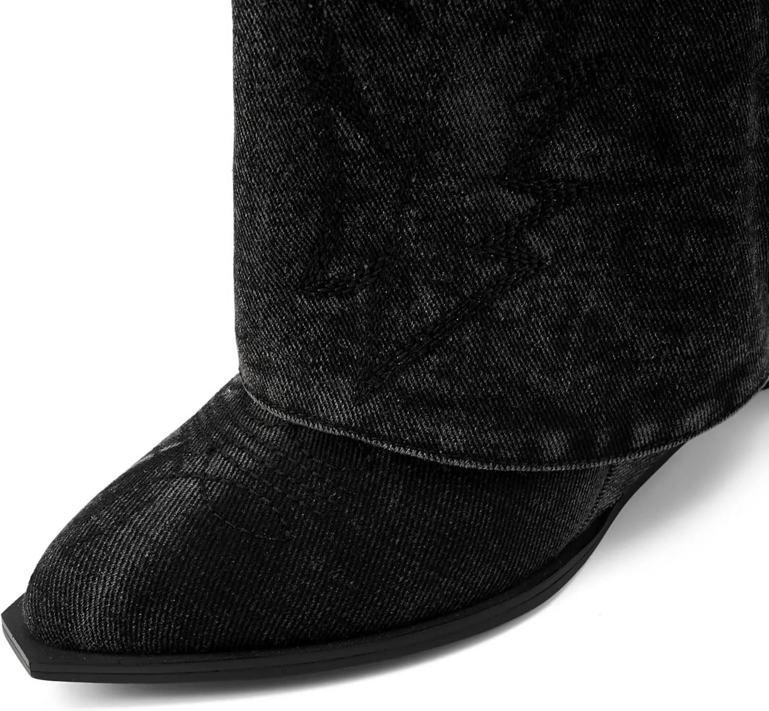 Embroidered Fold Over Over Wide Calf Wedge Pull-On Pointed Toe Western Cowgirl Floral Printing Booties for Women
