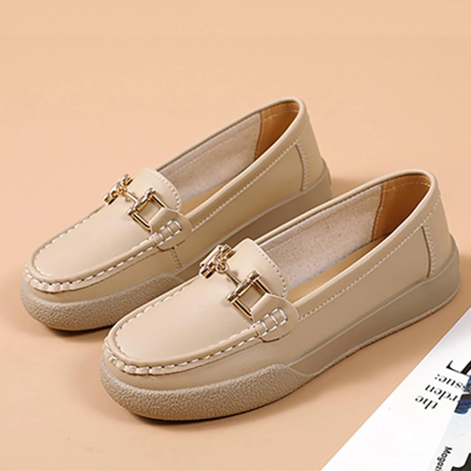 Ephirebra Women's Slip-On Leather Memory Foam Loafers Comfortable Non-Slip Walking Loafers Fashion Moccasins Dress Shoes
