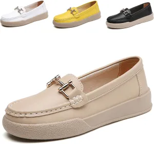 Ephirebra Women's Slip-On Leather Memory Foam Loafers Comfortable Non-Slip Walking Loafers Fashion Moccasins Dress Shoes