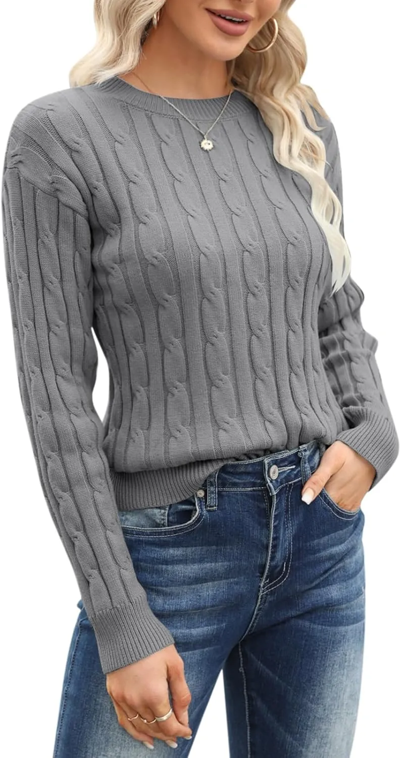 Esobo Women's Classic-fit Lightweight Cable Long Sleeve Mockneck Loose Casual Sweater Jumpers
