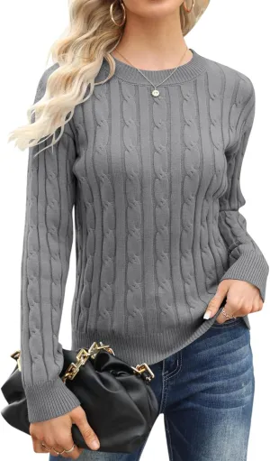 Esobo Women's Classic-fit Lightweight Cable Long Sleeve Mockneck Loose Casual Sweater Jumpers