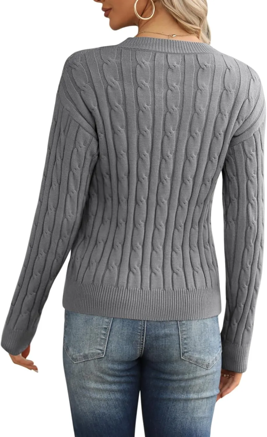 Esobo Women's Classic-fit Lightweight Cable Long Sleeve Mockneck Loose Casual Sweater Jumpers