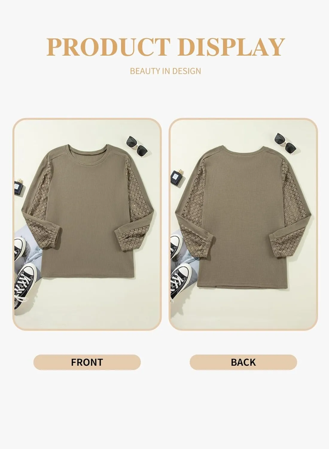 Eytino Womens Plus Size Tops Lace Long Sleeve Waffle T Shirts Casual Crewneck Tunic Tops(1X-5X)