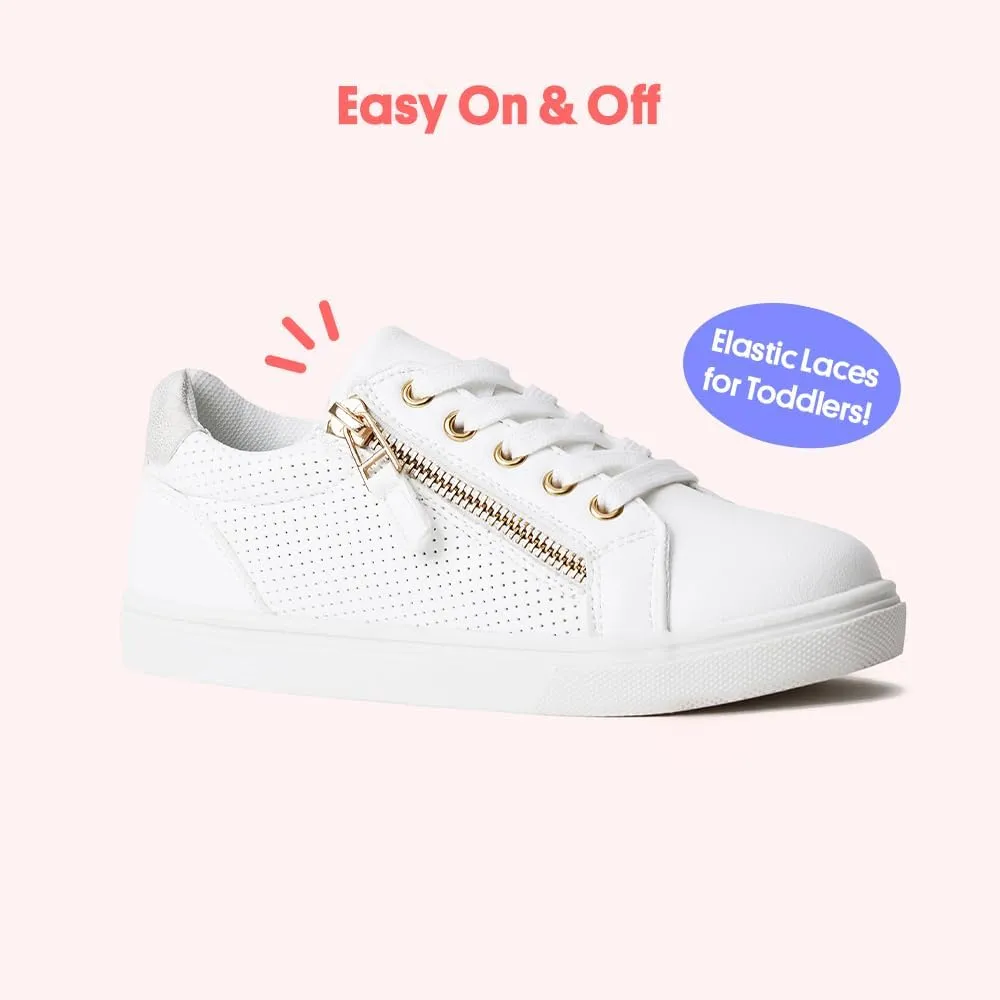 FabKids Kids Sneakers Boys Girls White Shoes Low Top Lace Up Footwear for Toddler Little Kid Big Kid