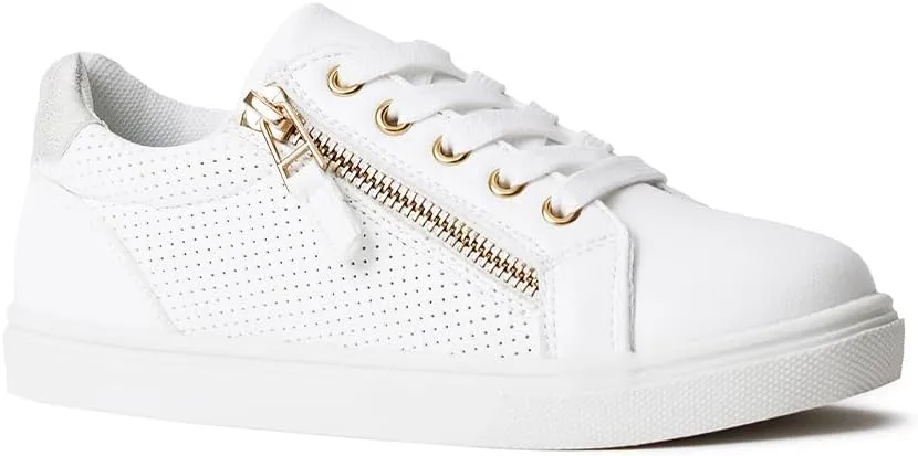 FabKids Kids Sneakers Boys Girls White Shoes Low Top Lace Up Footwear for Toddler Little Kid Big Kid