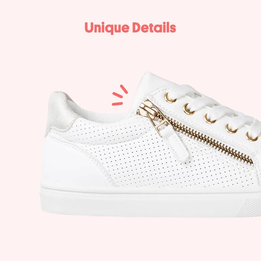 FabKids Kids Sneakers Boys Girls White Shoes Low Top Lace Up Footwear for Toddler Little Kid Big Kid