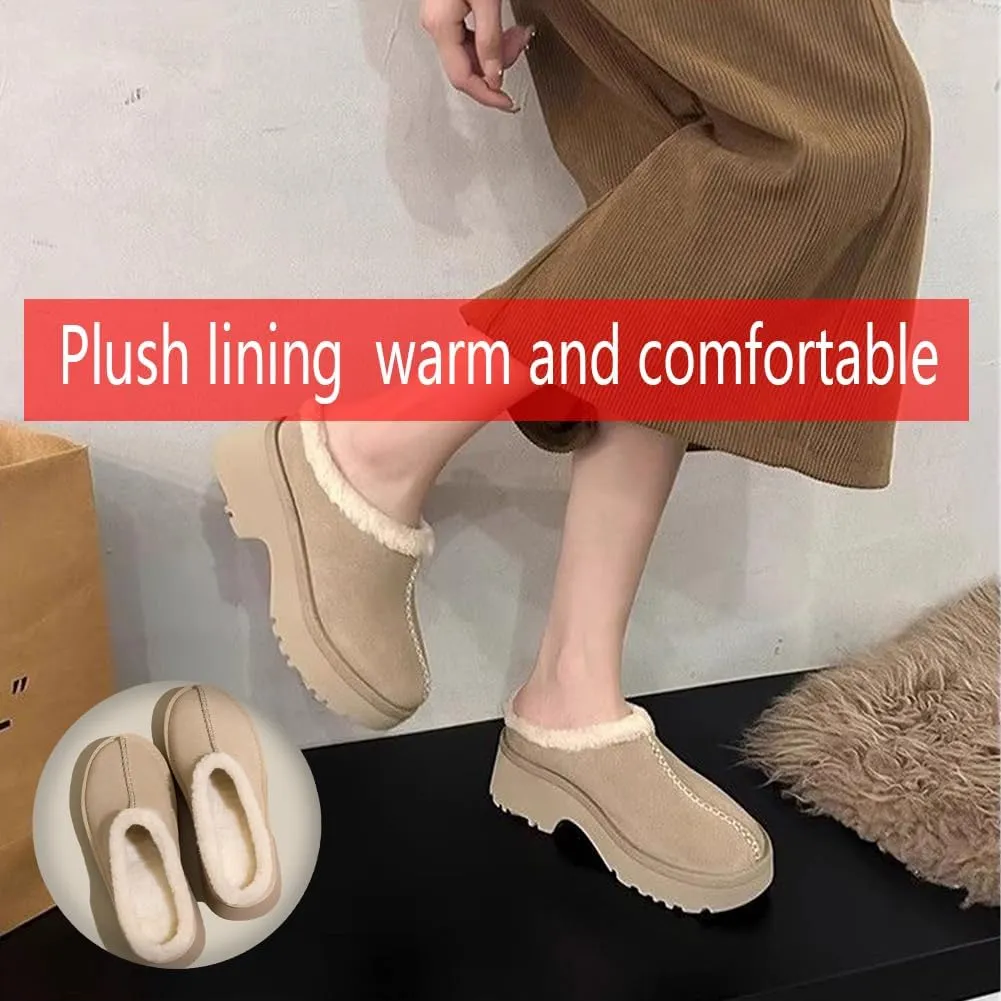 Fashion Platform Clogs for Women's Casual Outdoor Slip on Plush Lining Slippers Comfortable Outdoor Non Slip Women's Mules & Clogs